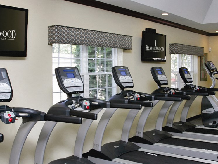 treadmills along the gym wall at Lakeside Village, East Patchogue, NY, 11772
